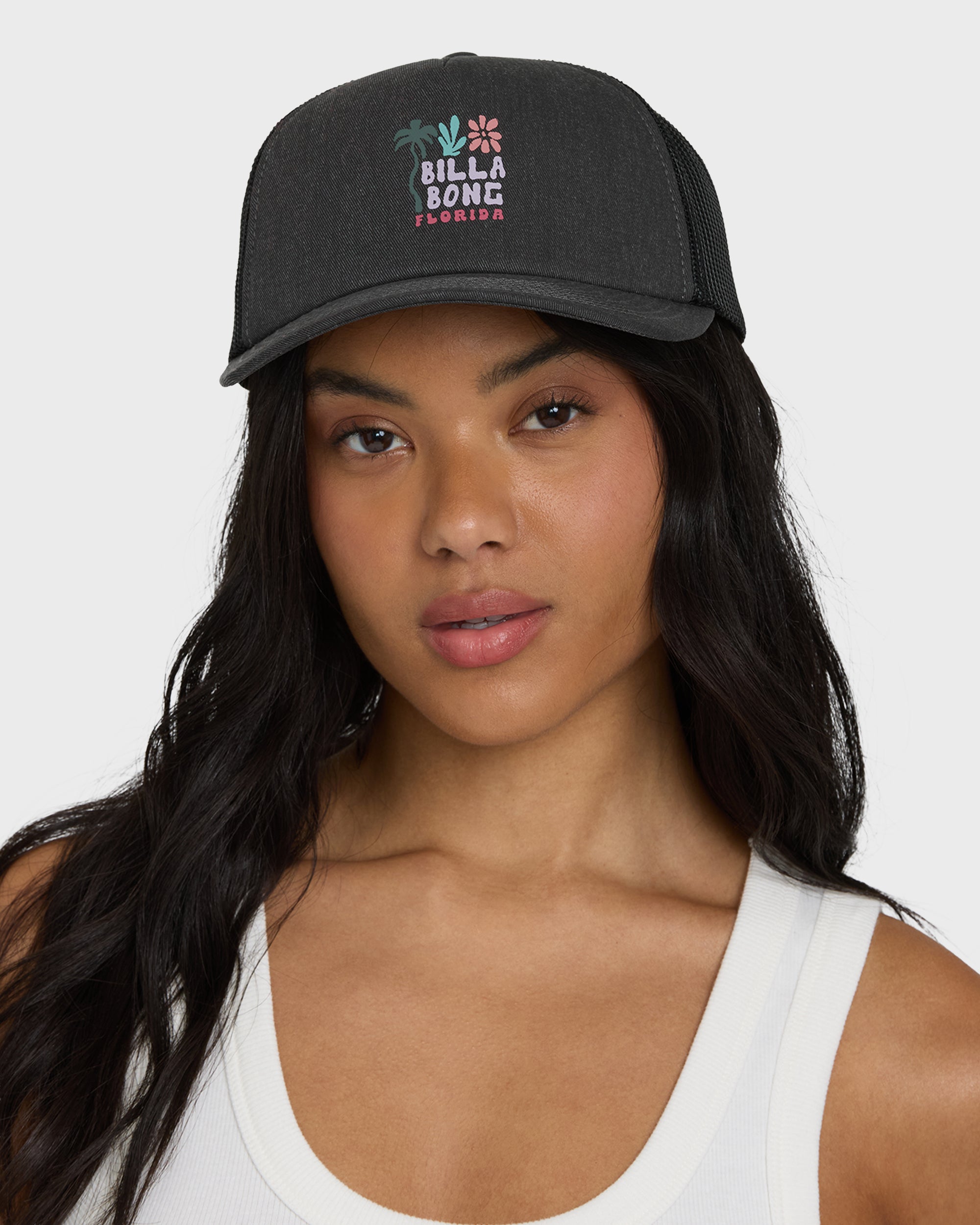 Floral Block Fl Trucker Hat - Black Pebble