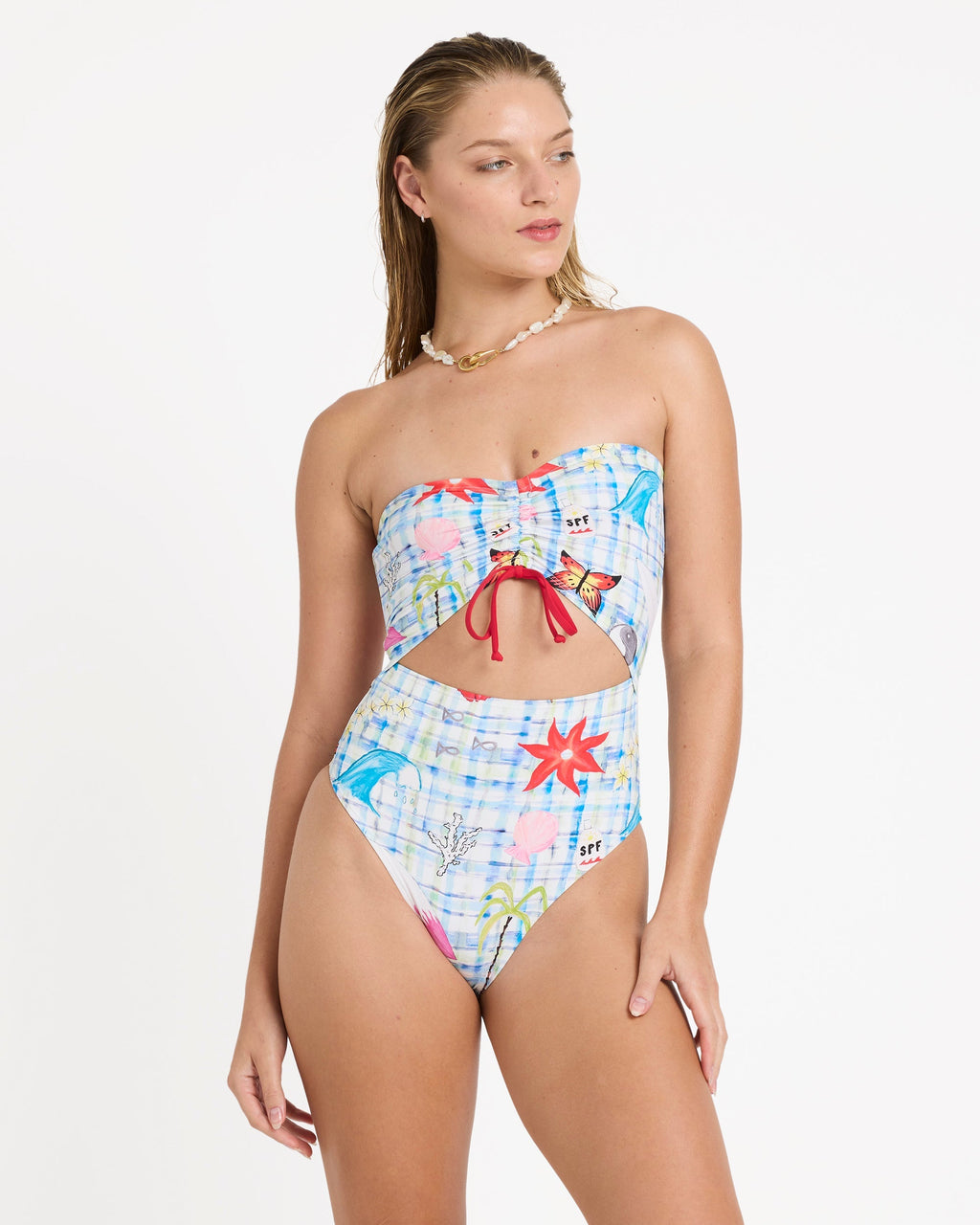 Lottie Hall Summer Bandeau One-piece Swimsuit - White Multi