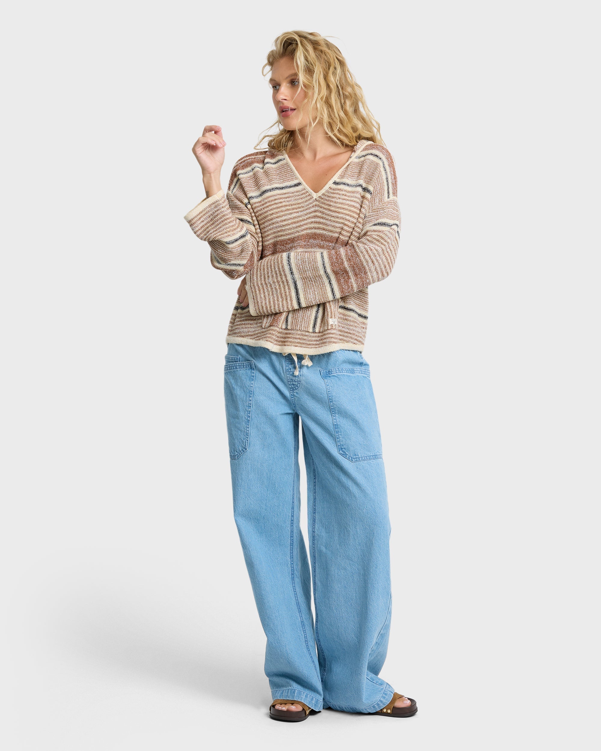 Baja Beach Hooded Sweater - White / Brown