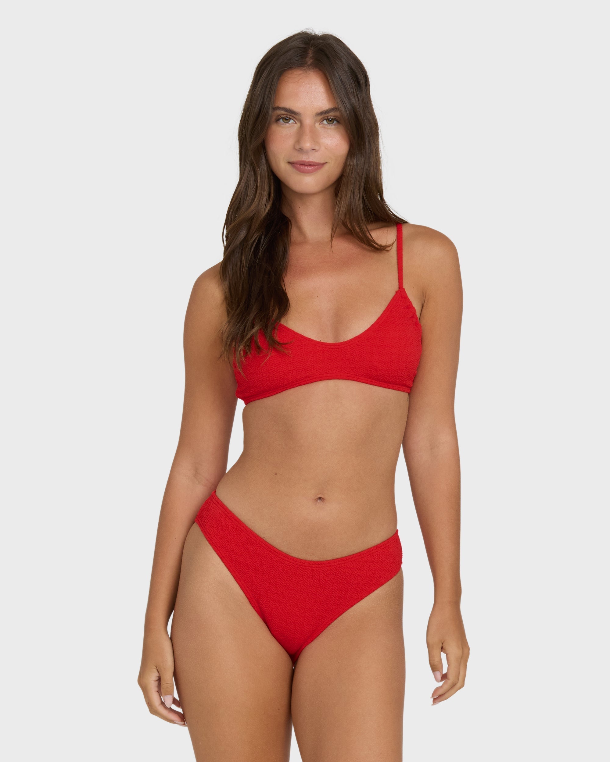 Rising Tide Ruched V Bralette Bikini Top - Fiesta Red