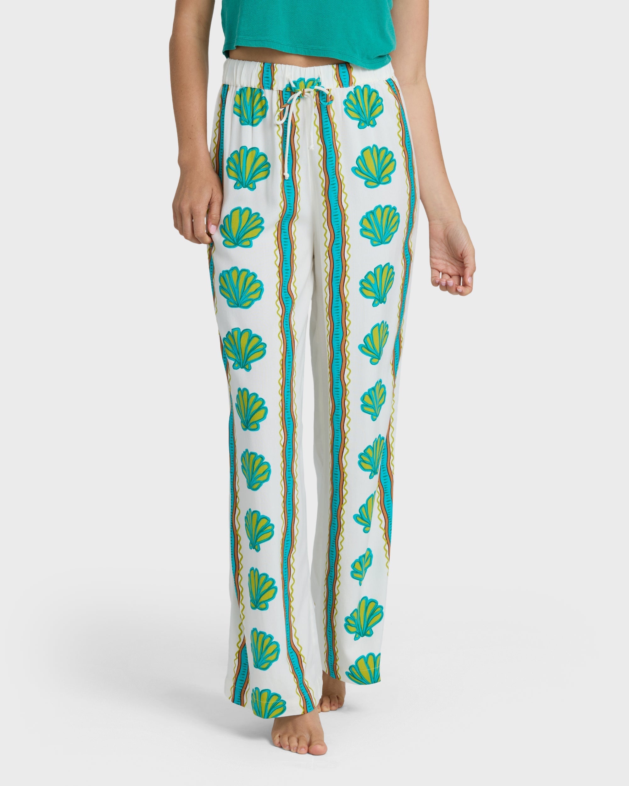 Coastal Crush Elastic Waist Pants - Salt Crystal