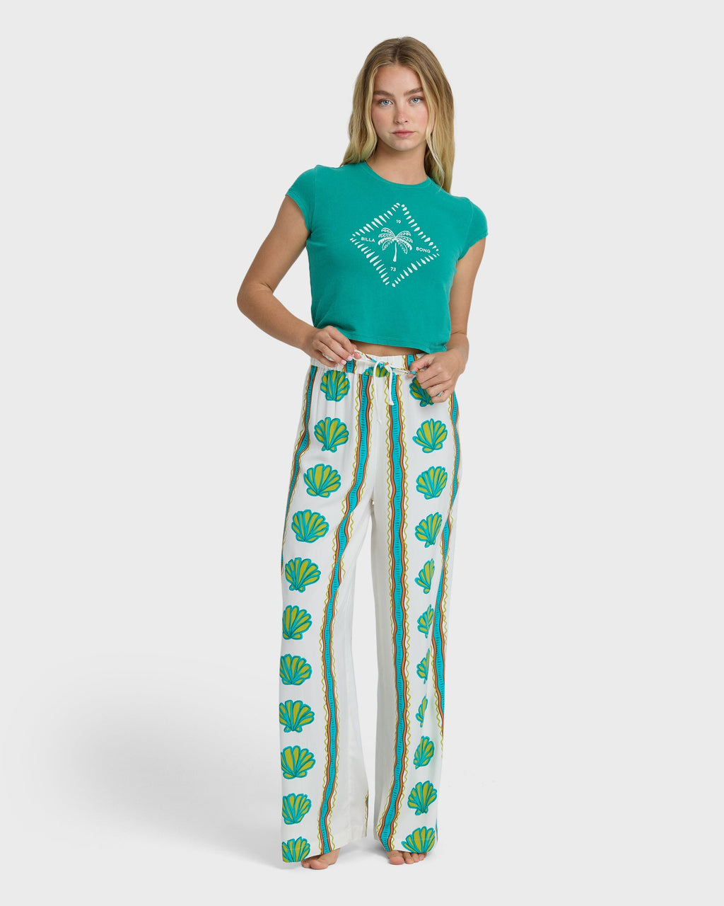 Coastal Crush Elastic Waist Pants - Salt Crystal