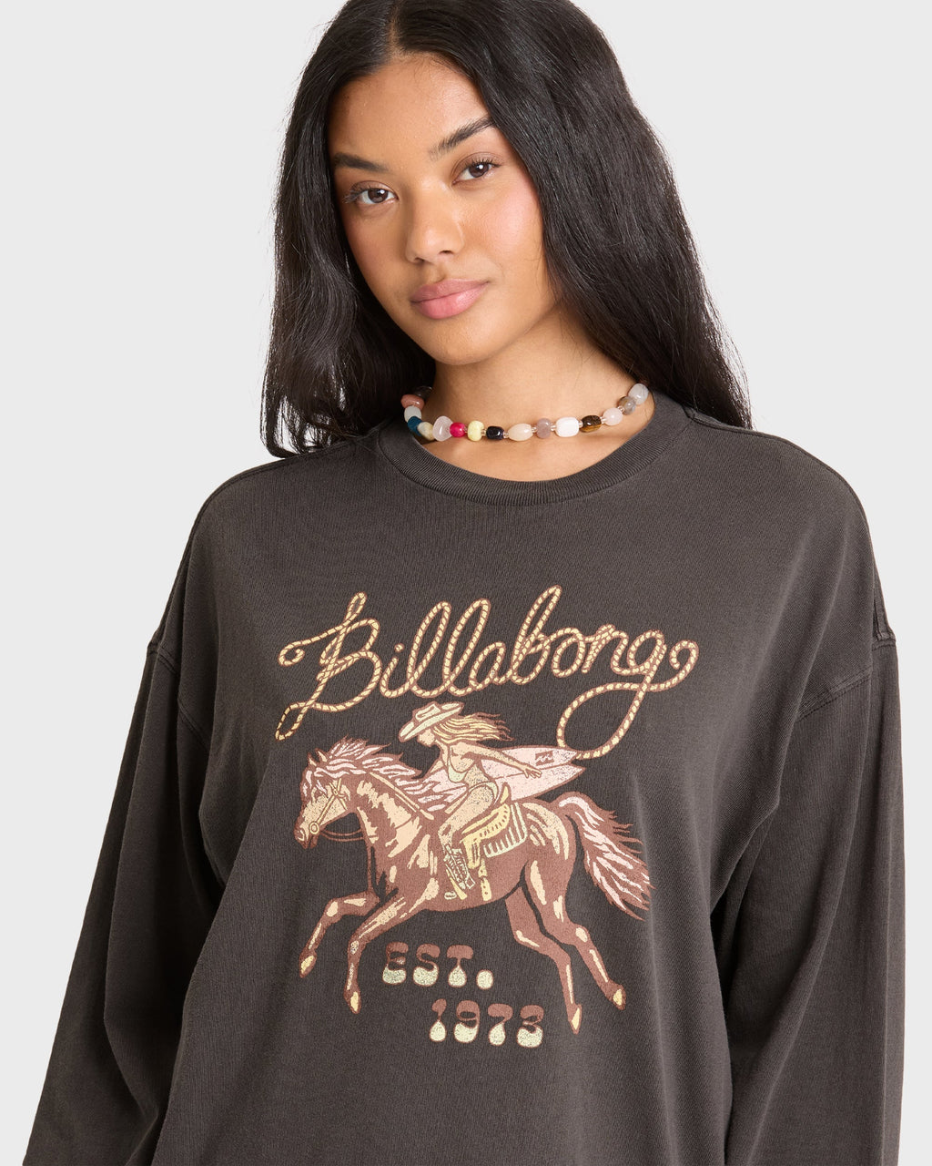 Familiar Roads Long Sleeve Knit Graphic T-Shirt - Off Black