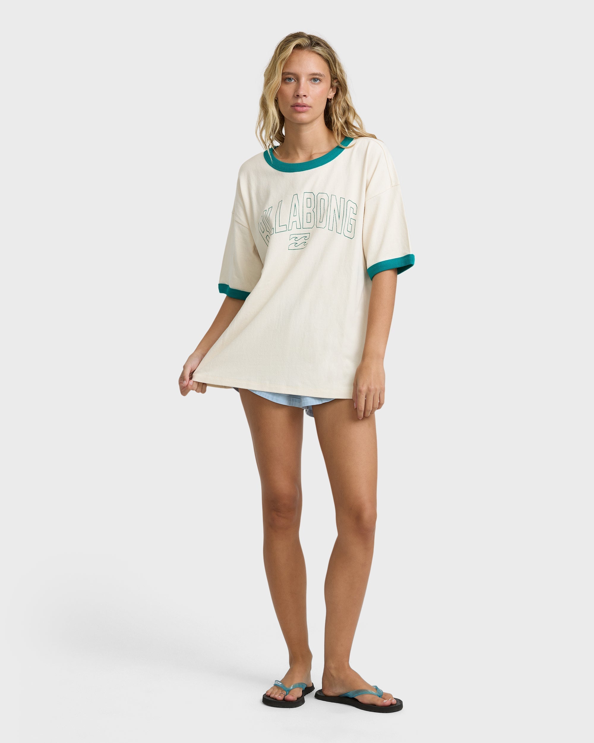 Go West Ringer Short Sleeve Knit T-Shirt - White Cap