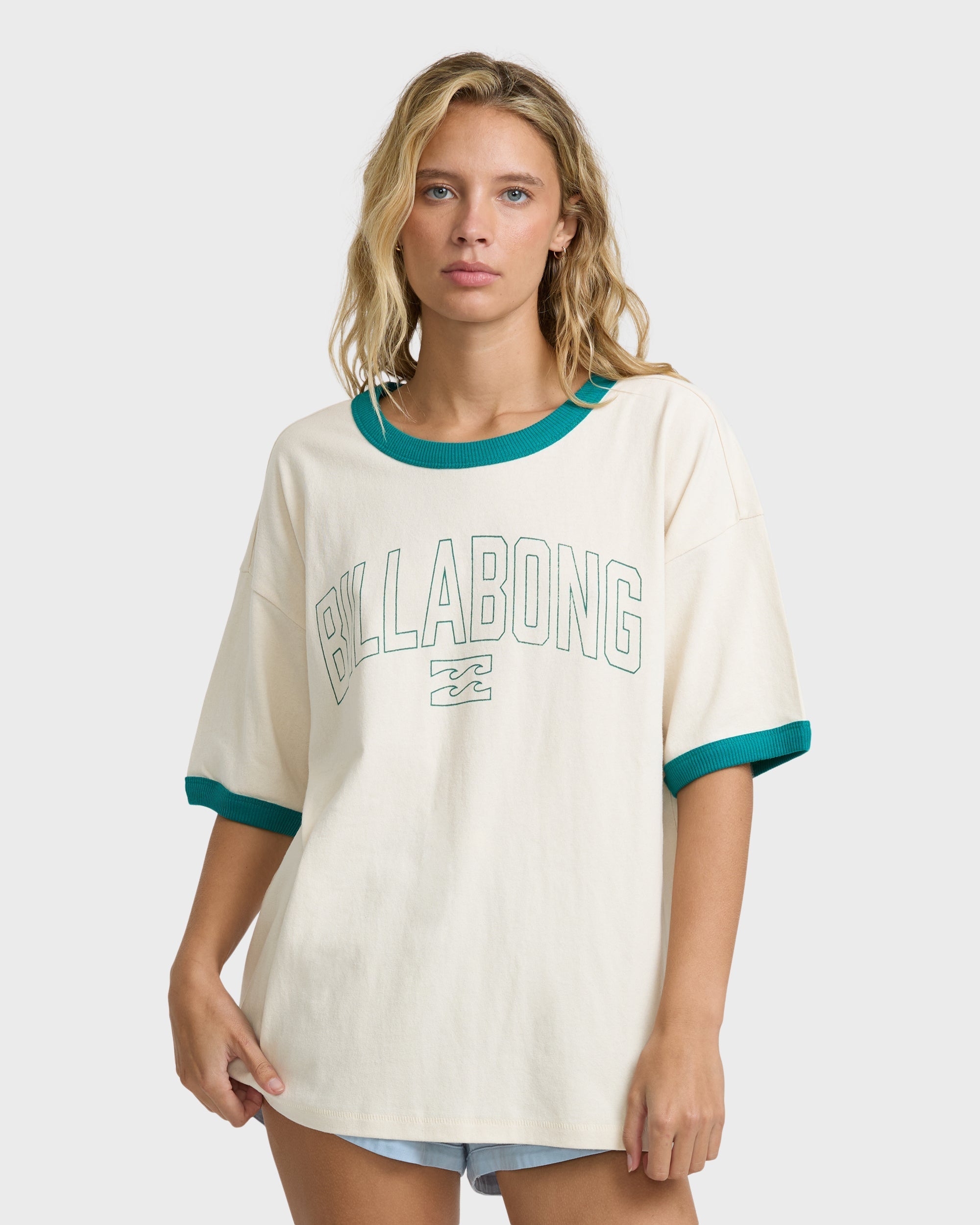 Go West Ringer Short Sleeve Knit T-Shirt - White Cap