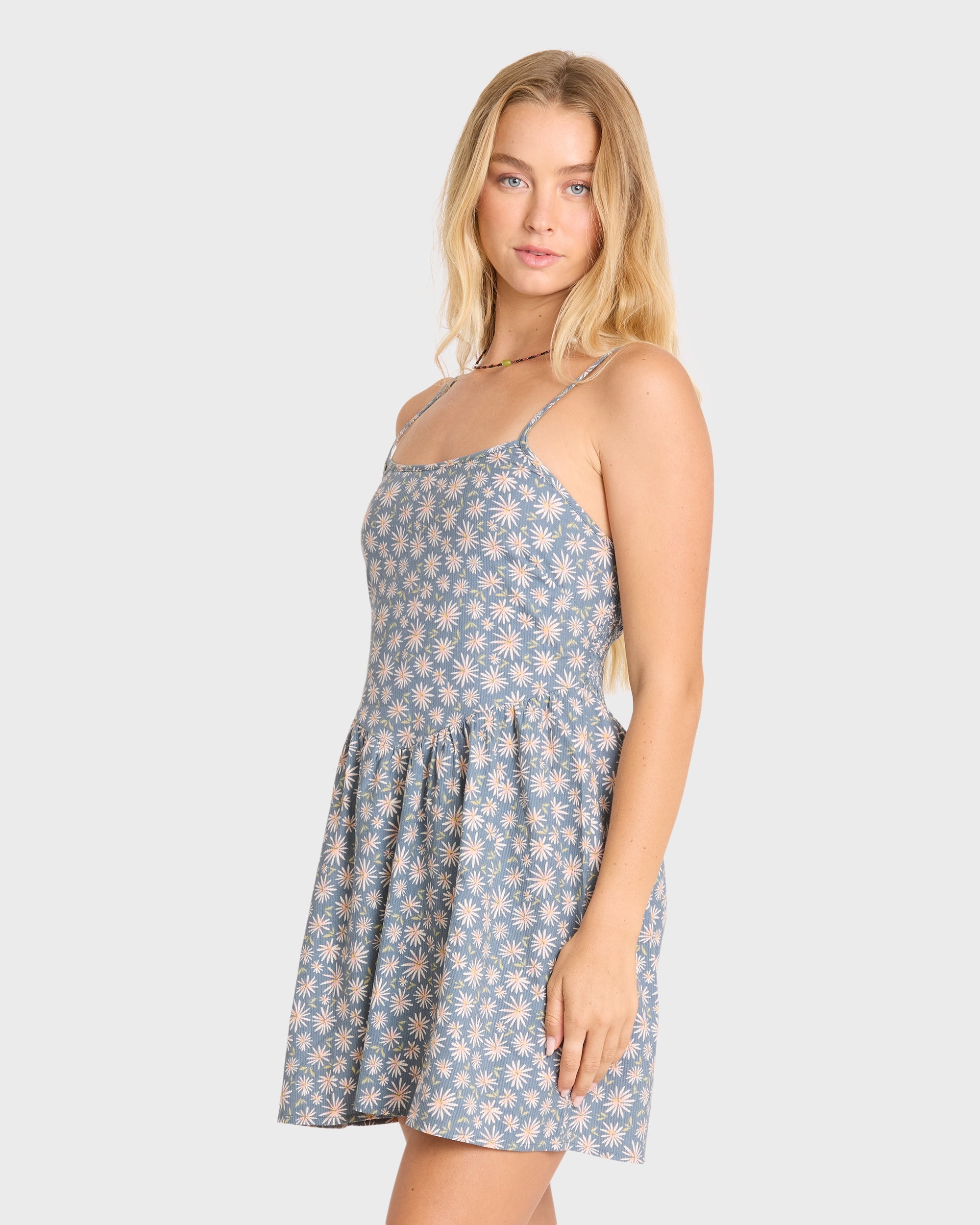Lil Florals Mini Dress - Blue Smoke