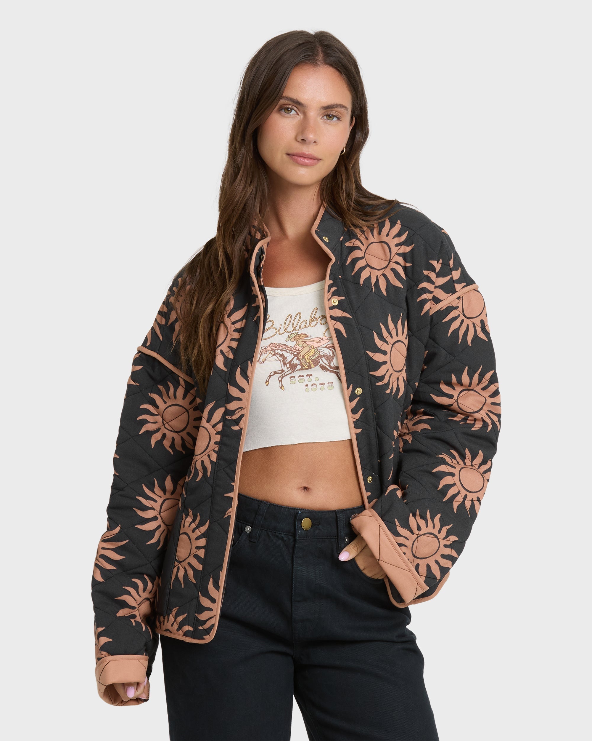 Folk Story Quilted Jacket - Black Sands
