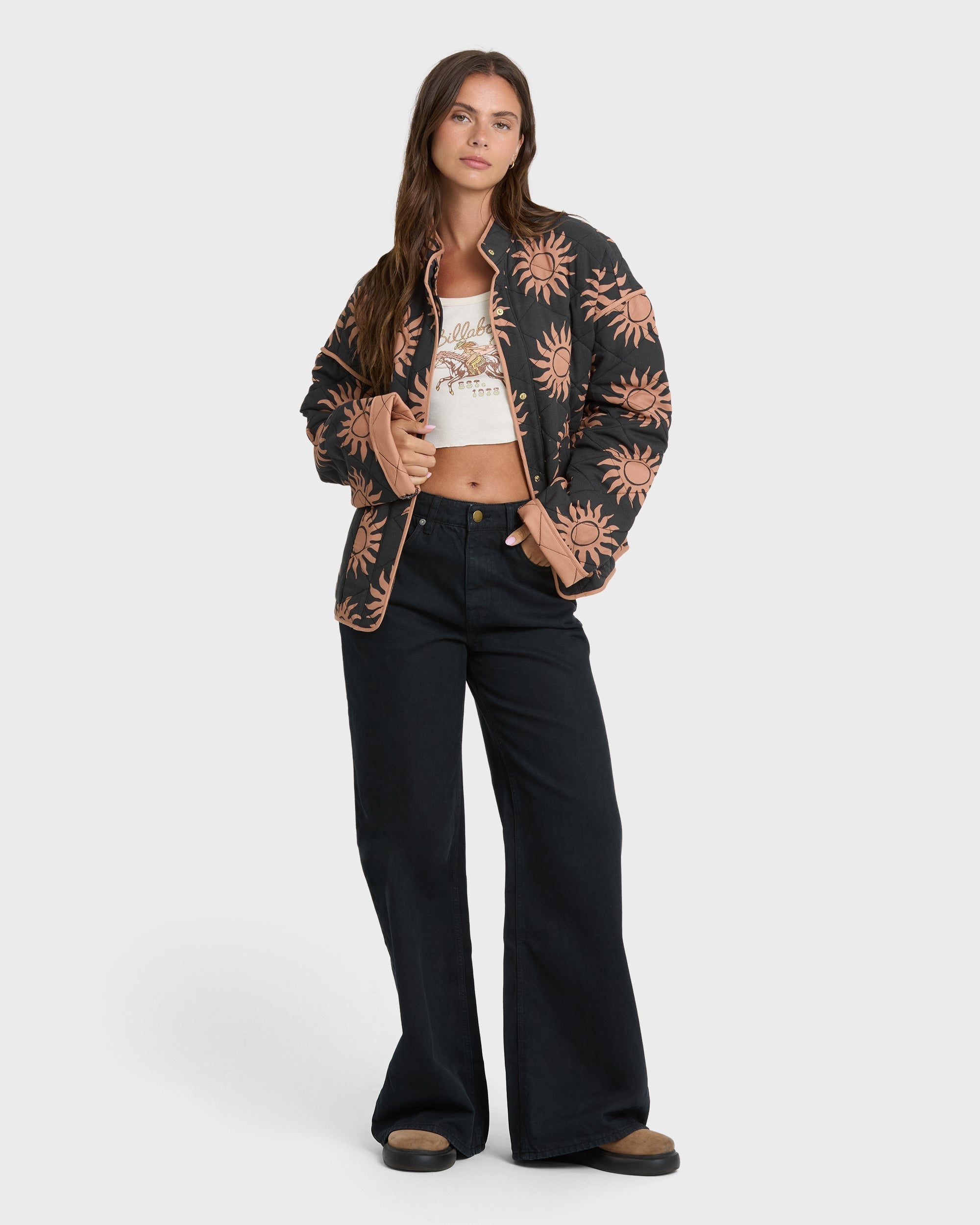 Folk Story Quilted Jacket - Black Sands