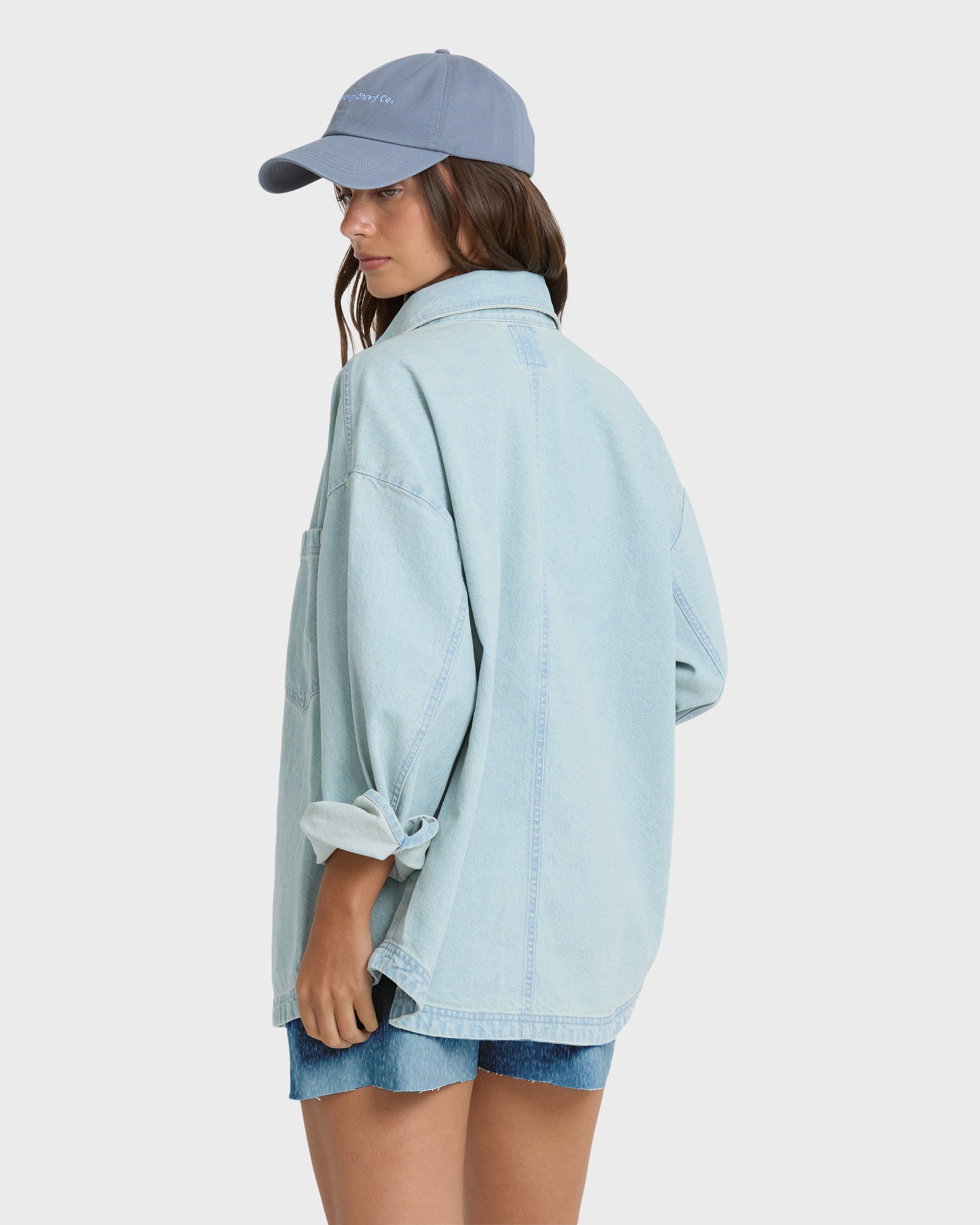 Mix Match Long Sleeve Denim Overshirt - Sky Wash