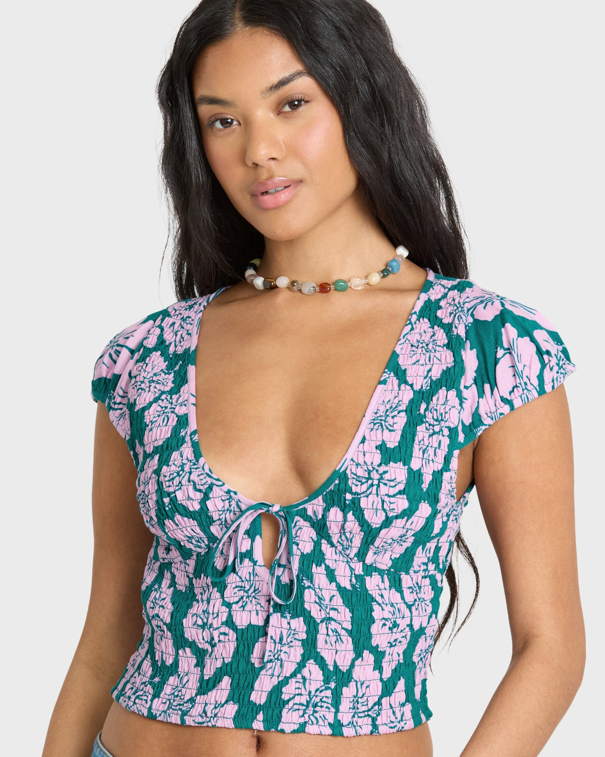 Crush On You Short Sleeve Crepe Shirt - Deep Lagoon