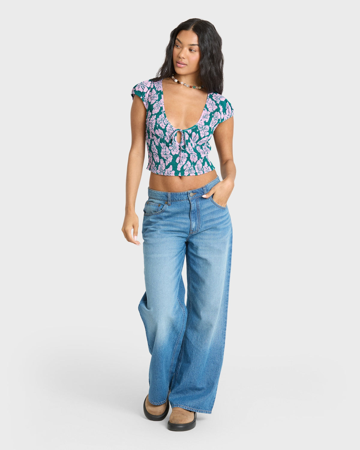 Crush On You Short Sleeve Crepe Shirt - Deep Lagoon