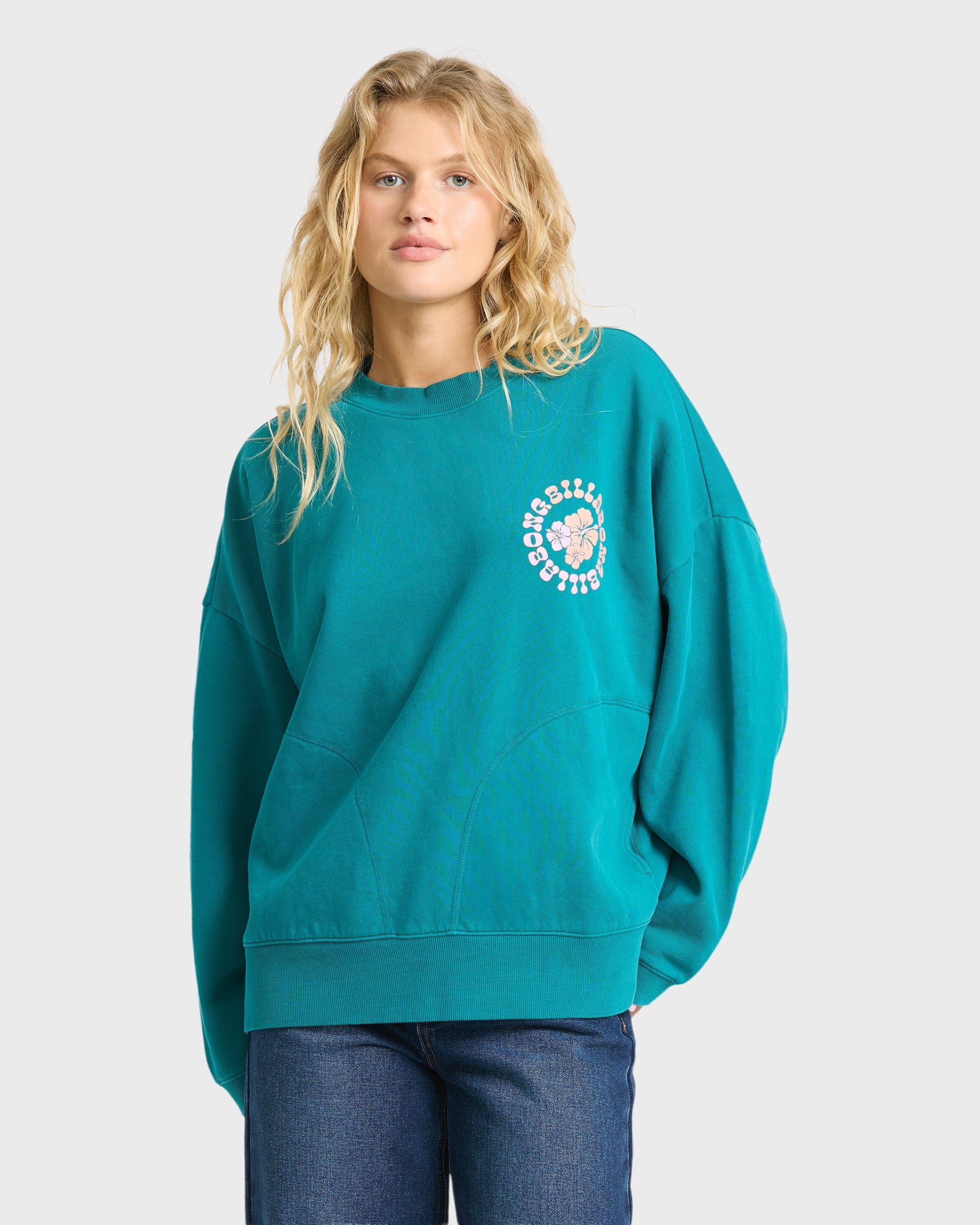 Pinky Keen Palm Crewneck Sweatshirt - Deep Lagoon