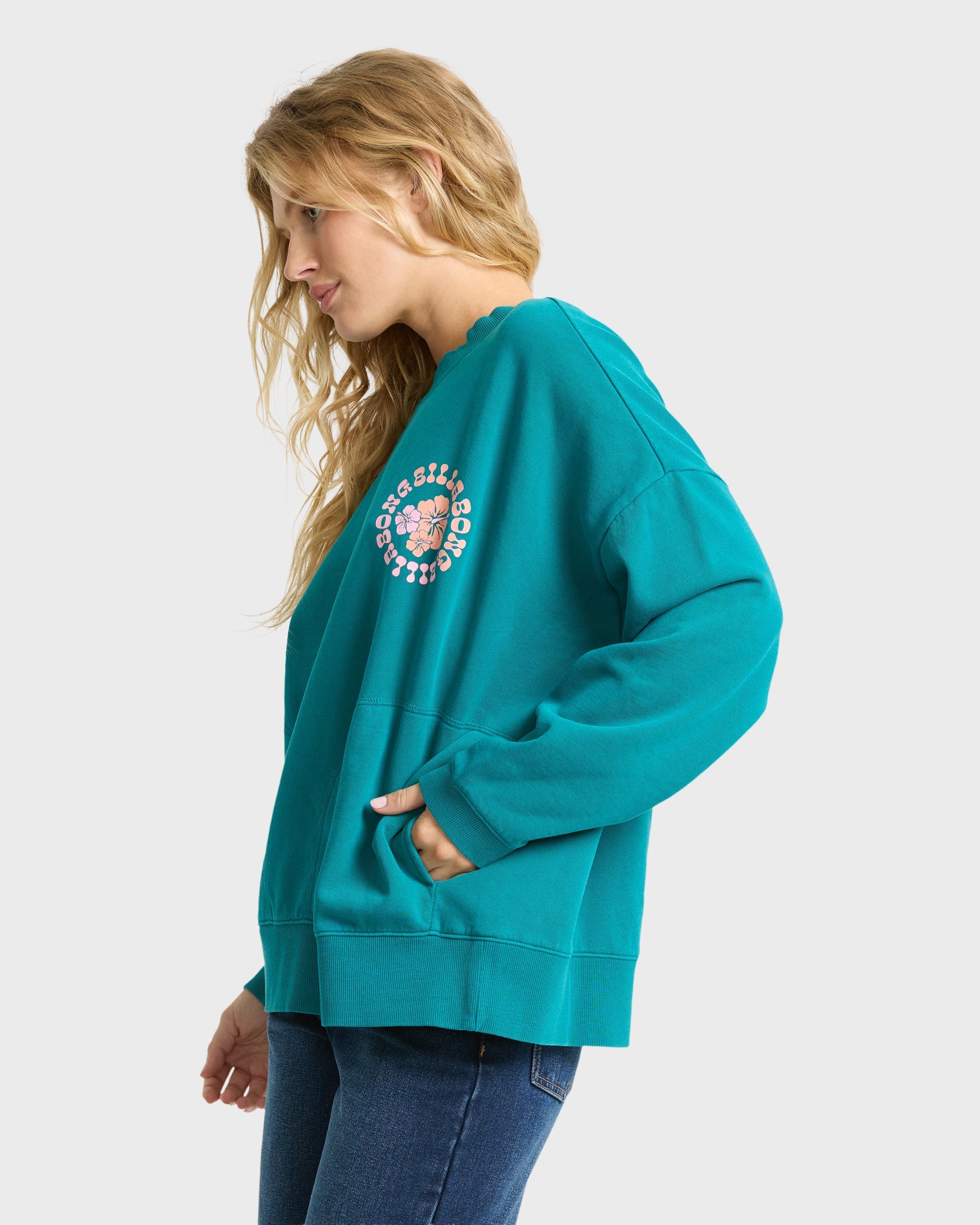Pinky Keen Palm Crewneck Sweatshirt - Deep Lagoon